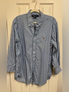 Ralph Lauren Blue & White Vertical Stripe Button-Down Shirt
